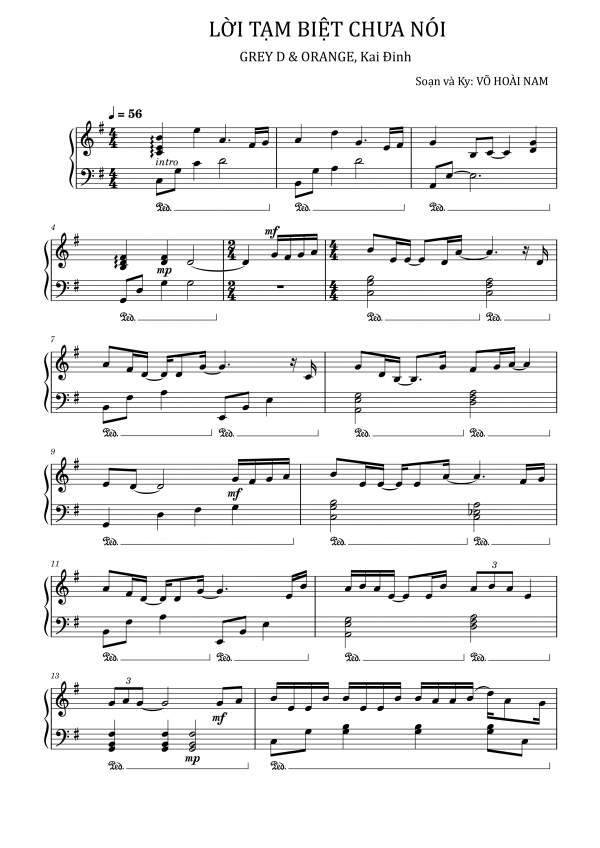 Lời Tạm Biệt Chưa Nói Sheet Piano